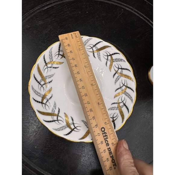 Vintage Tuscan England Bone China Teacup & Saucer Set With Gold & Black Feather - Picture 5 of 10